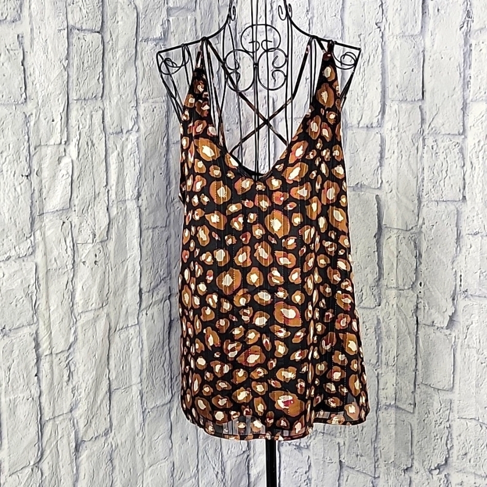 ADRIENNE Black and Pink Animal Print Tank Top Small‎